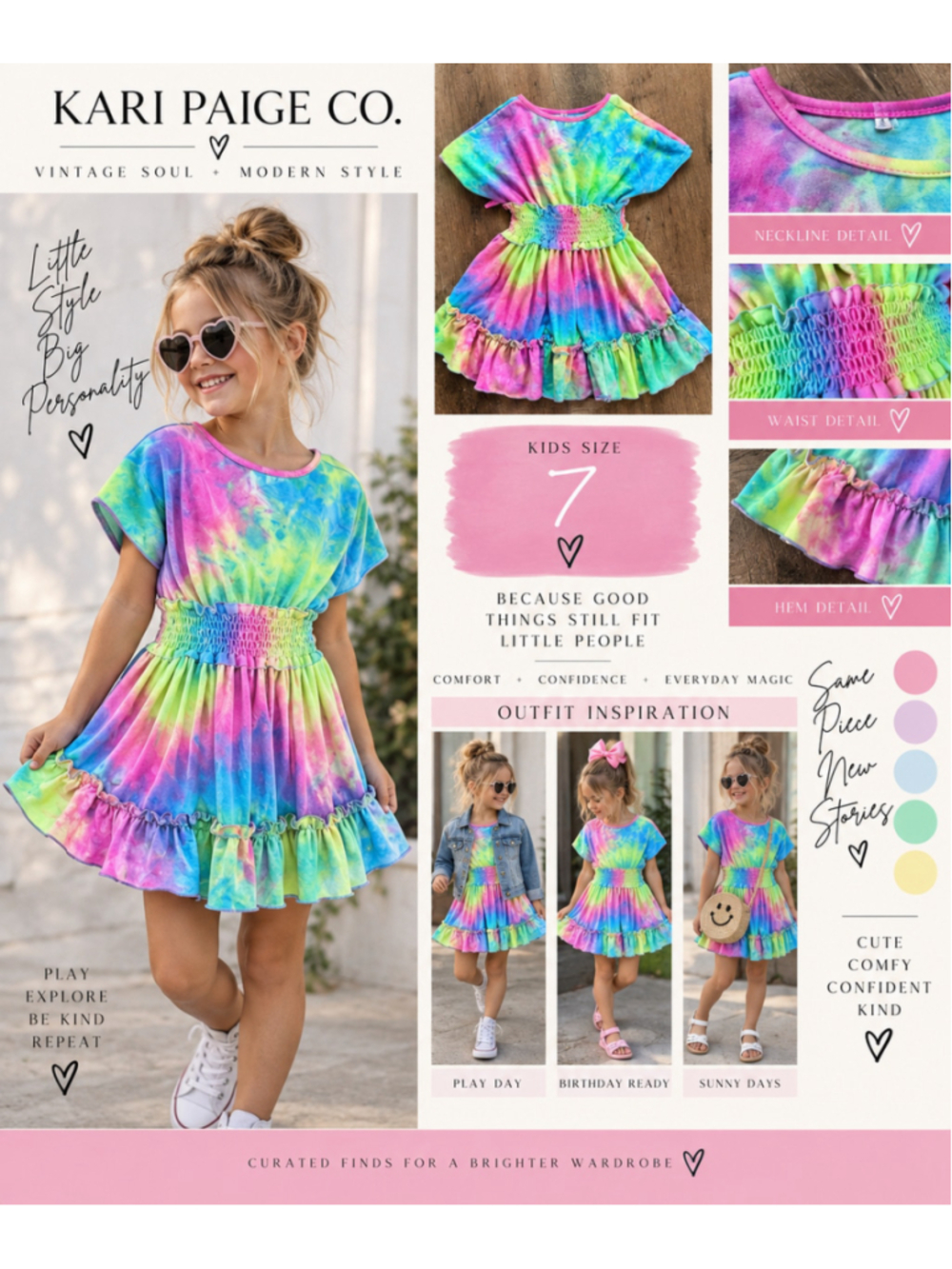 Girls Casual Tie-Dye Dress XS Multi-color F26